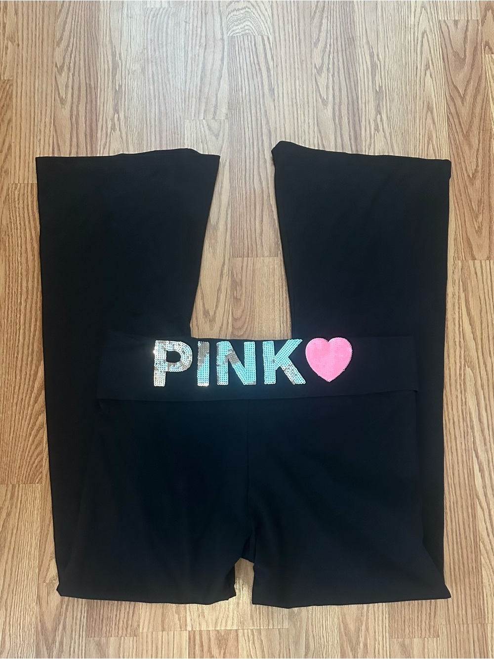 Victoria’s Secret Love Pink Originals Foldover Flare Bling Heart Leggings XL